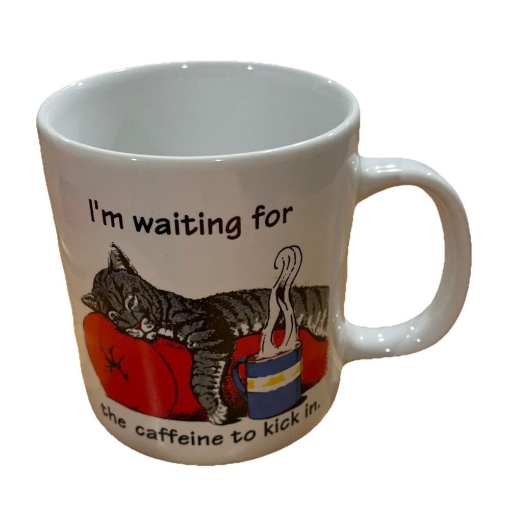 Ganz Grey Tabby Cat I'm waiting‎ for the caffeine to kick in Ceramic Coffee Mug